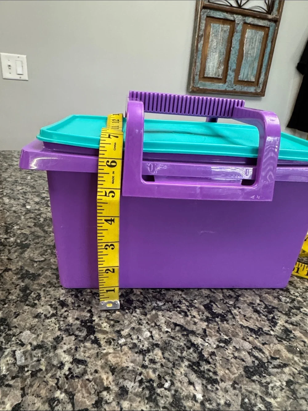 Tupperware Purple Container with Teal Lid and handle